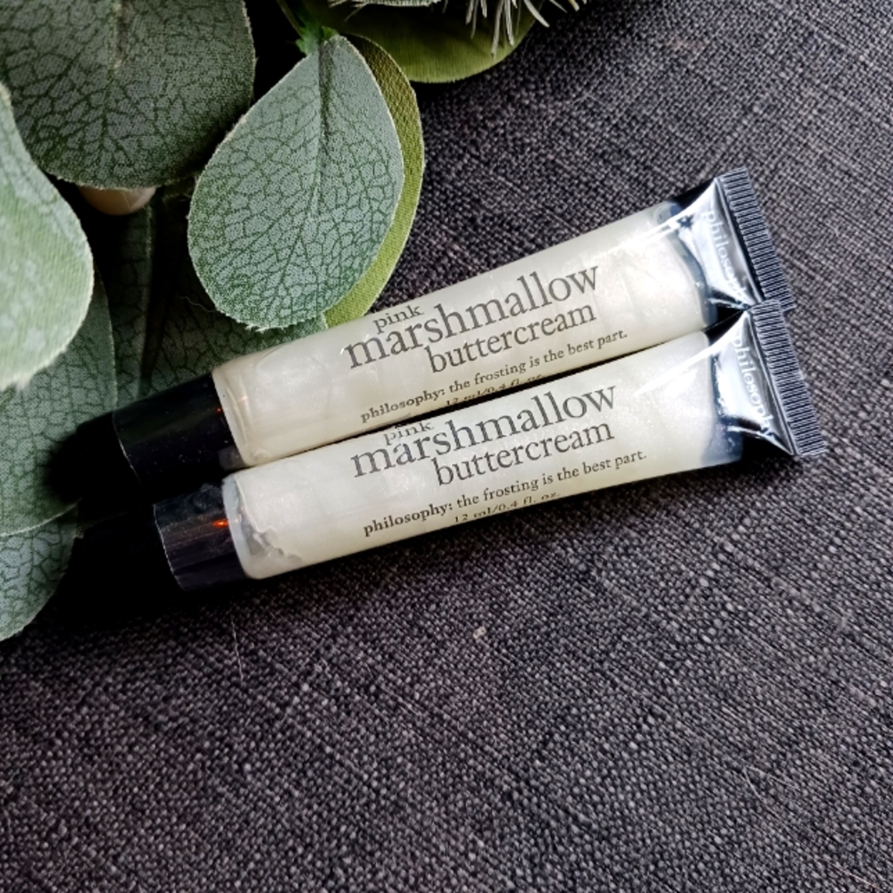 New Philosophy High Gloss Flavor Lip Shine PINK MARSHMALLOW BUTTERCREAM DUO .4OZ